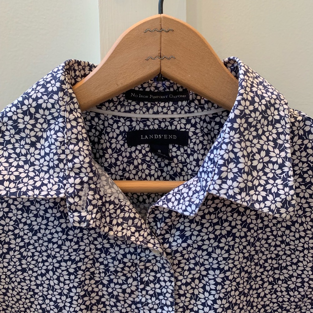 lands end no iron pinpoint floral oxford